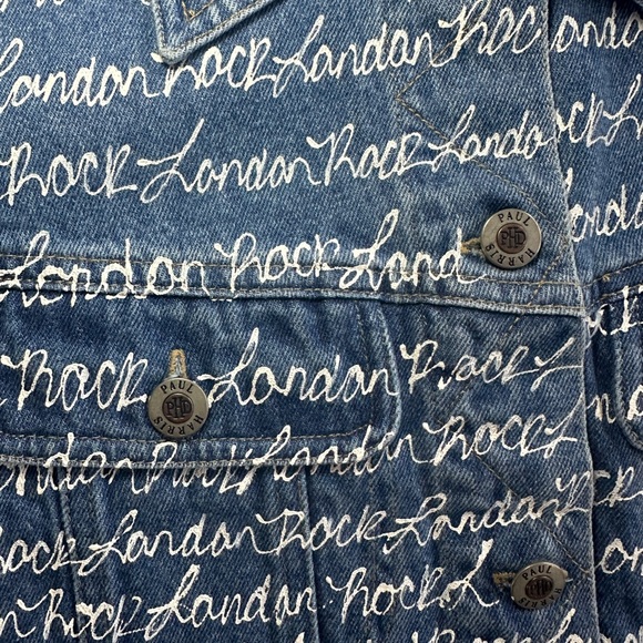 LONDON ROCK UPCYLED HANDPAINTED VINTAGE PAUL HARRIS DENIM VEST SZ L - Picture 5 of 6